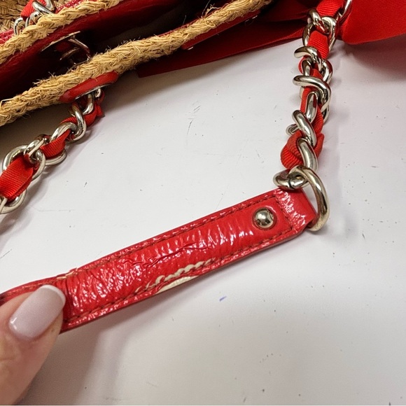 KATE SPADE Women’s Beige Red POINT BREEZE Coal Straw Tote Bag Large Bow 12” X 8” - Picture 9 of 13